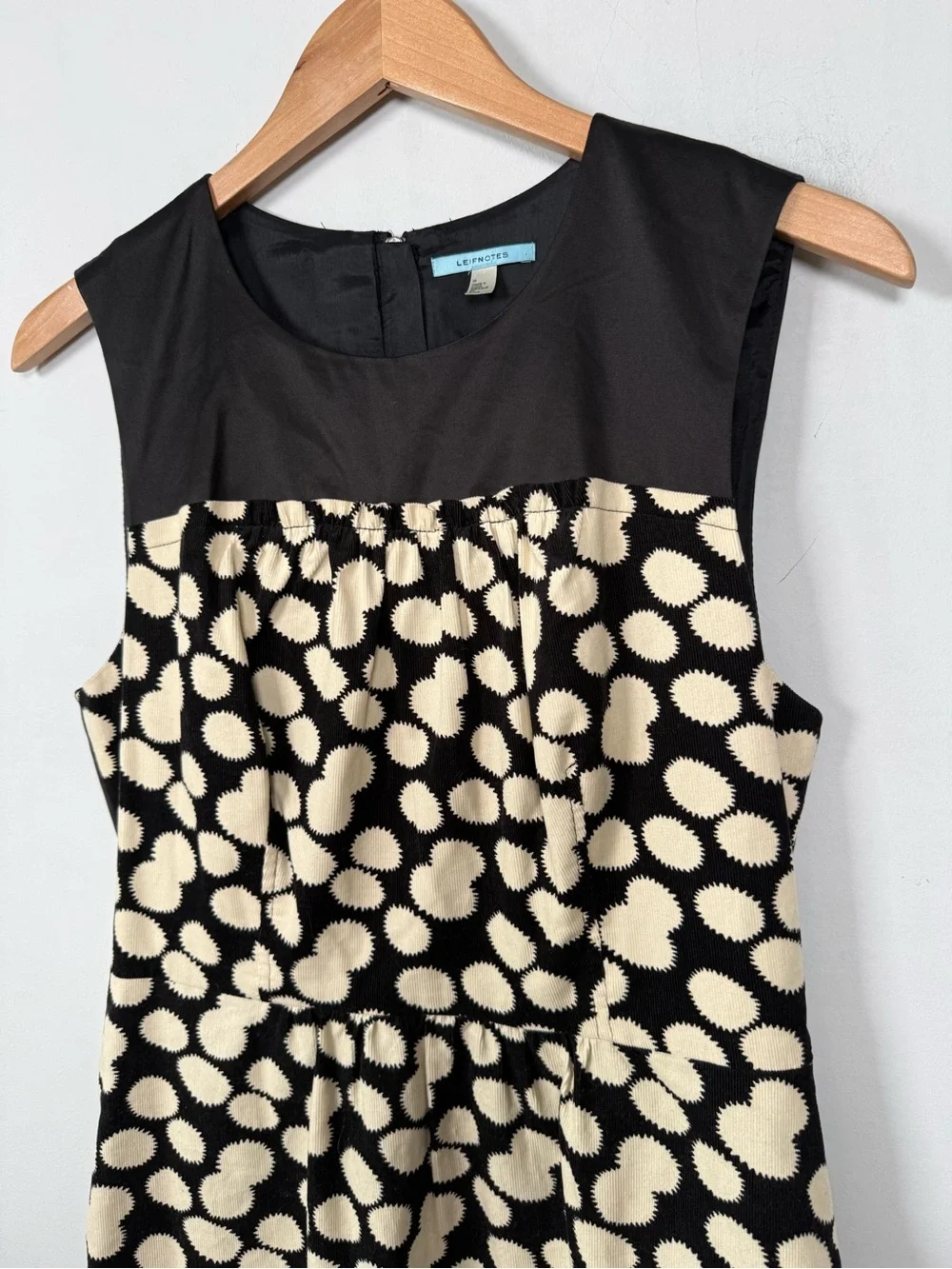 Anthropologie LEIFNOTES Women's SZ 10 Notched Dots Corduroy Dress Black Ivory